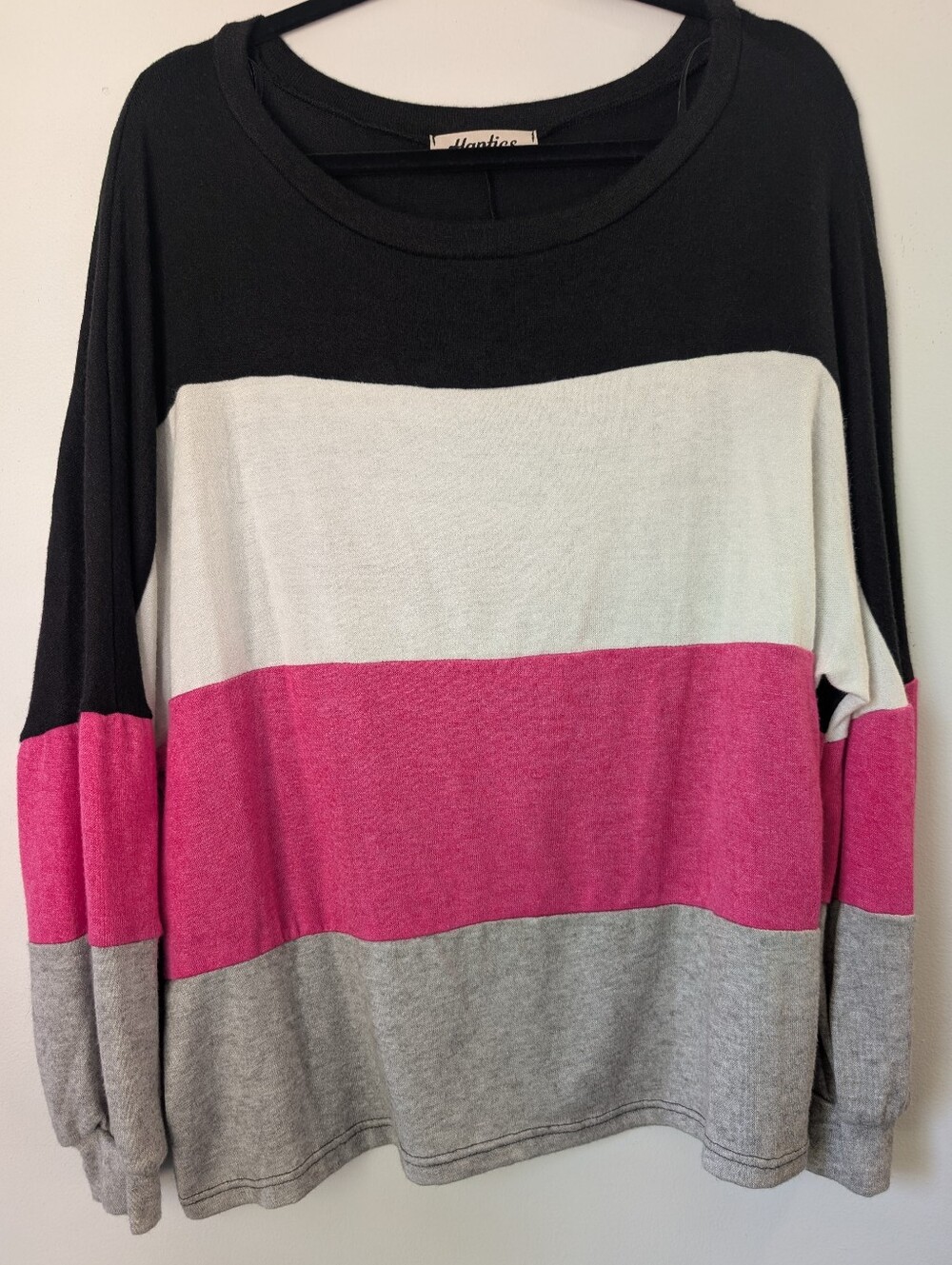 Haptics by Holly Harper Color Block Sweater Knit Top L Pink Gray Black NWT